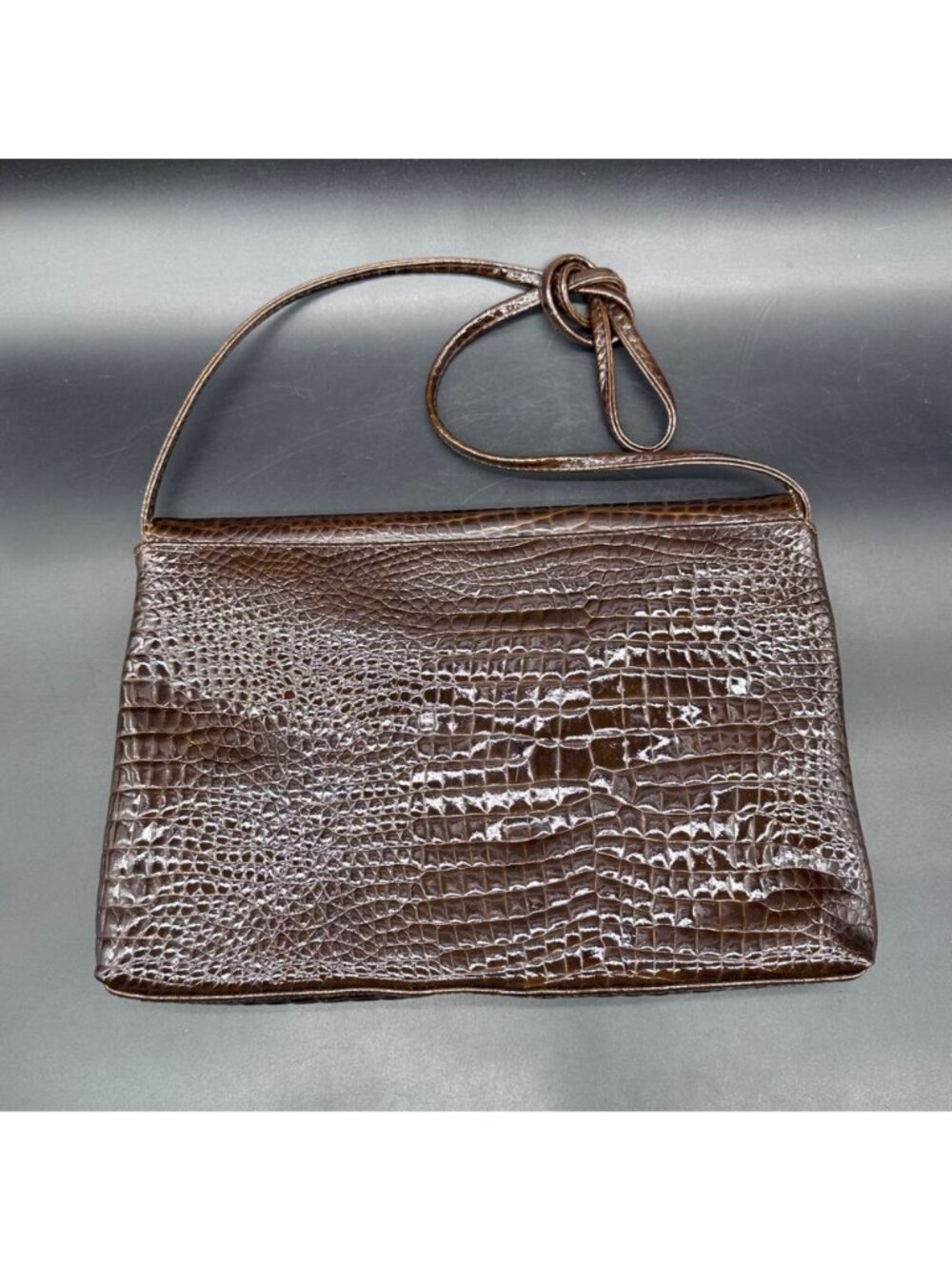 Vintage Brown Shoulder Bag Purse Faux Crocodile Retro Fashion Accessory - Picture 3 of 10